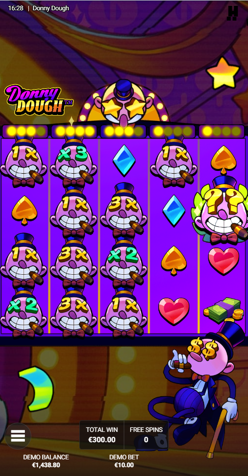 Donny Dough mobile gameplay with Multi-Dough multipliers and a total win on screen